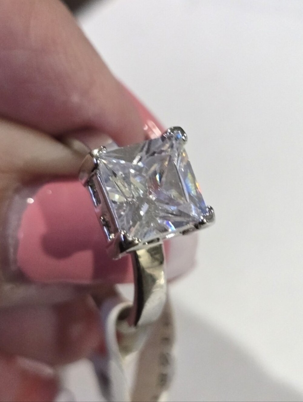 Silver Plated Solitaire Ring Square Cubic Zirconia  Size  7, 8, 10  modern *